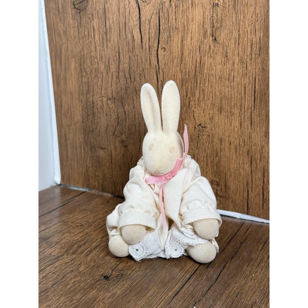 Department 56 Creme Flocked Bunny O Hare Jointed Doll Rabbit In Clothes
